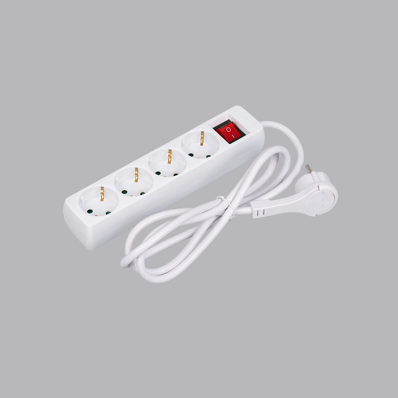 LOB-04KL Tysk type rektangulært formet 4-vejs strømskinne med trækring og kontakt Multi-Socket