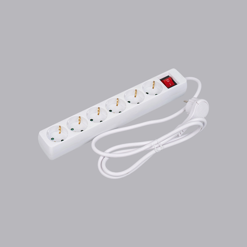 LOB-06KL Tysk type rektangulært formet 6-vejs strømskinne med trækring og kontakt Multi-Socket